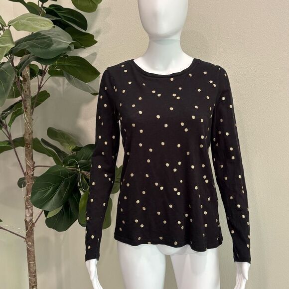 BODEN Gold Metallic Polka Dot Long Sleeve T-Shirt Womens Size Small Black Tee - Picture 10 of 10